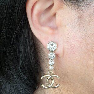 Chanel Crystal CC Logo Drop Earrings